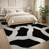 ODIKA Modern Abstract Black and Cream Wavy Washable Area Rug - Low Pile & Non-Slip