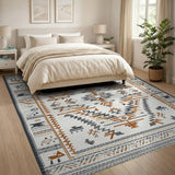Beige and Neutral Beige Southwestern Geometric Tribal Rug
