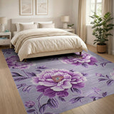 Floral Vintage Purple Peony Floral Area Rug