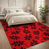 Bold Red Black Cherry Blossom Silhouette Rug