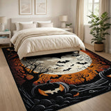 Spooky Bat Moon Halloween Pumpkin Rug