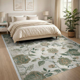 Distressed Green Floral Vintage Area Rug