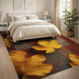 Autumn Maple Leaves on Heritage Striped Kilim Rug