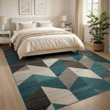 Teal Grey Zigzag Geometric Area Rug