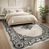 Ornate Floral Border Beige and Neutral Area Rug