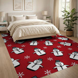 Festive Red Snowman Snowflake Cartoon Area Rug