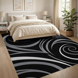 Hypnotic Swirl Black White Abstract Abstract Area Area Rug