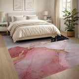 Rose Pink Marble Gold Vein Area Rug