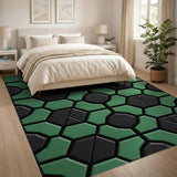 Green Black Hexagon Geometric Area Rug