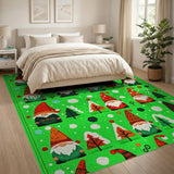 Festive Gnomes Snowflakes Green Area Rug