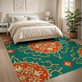 Teal Coral Medallion Persian Area Rug