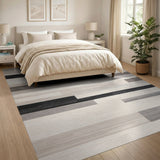 Beige and Neutral Modern Beige Grey Geometric Stripe Rug