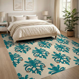 Floral Vintage Teal Damask Floral Area Rug