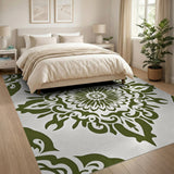 Elegant Green Damask Floral Area Rug
