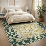 Green Gold Persian Floral Border Area Rug