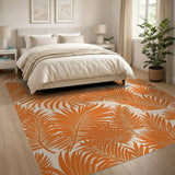 Vibrant Orange Palm Frond Area Rug