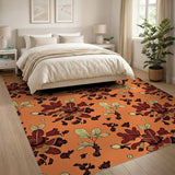 Vibrant Orange Fig Leaf Fruit Pattern Rug