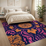 Vibrant Pink Orange Floral Navy Area Rug