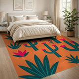 Vibrant Orange Cactus Bloom Area Rug