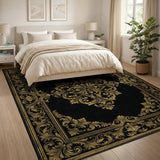 Black and Gold Ornate Persian Area Rug
