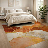 Abstract Area Orange Marble Gold Vein Area Rug
