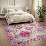 Vibrant Pink Persian Geometric Area Rug