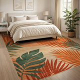 Vibrant Orange Palm Frond Coastal Area Rug