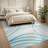 Sweeping Teal Wave Abstract Area Rug