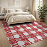 Red Geometric Lattice Frame Area Rug