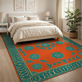 Orange Vibrant Orange Teal Floral Persian Rug