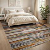 ODIKA Modern Abstract Striped Machine Washable Rug - Low Pile Non-Slip Area Rug for Living Room Bedroom