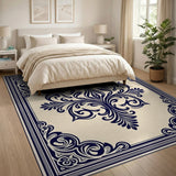 Elegant Navy Damask Floral Area Rug