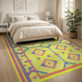 Vibrant Yellow Heritage Tribal Geometric Area Rug