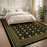 Traditional Persian Ornate Black and Gold Persian Area Rug