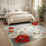 Red Red Peony Floral Vintage Area Rug