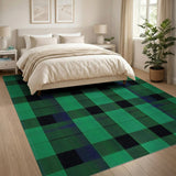 Vibrant Green Black Plaid Geometric Area Rug