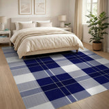 Navy Blue Plaid Check Area Rug