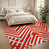 Red Bold Red Chevron Geometric Area Rug