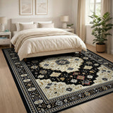 Luxe Black Persian Area Rug with Gold Accents