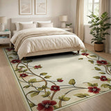 Red Floral Vine Border Cream Area Rug