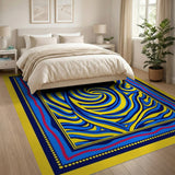 Vibrant Swirling Blue Yellow Abstract Area Rug