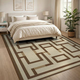 Beige Labyrinth Maze Geometric Area Rug