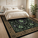 Gothic Emerald Skull Floral Area Rug