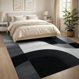Black and White Modern Curved Geometric Black White Area Rug