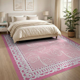 Pink Floral Vintage Rug with Lace Border