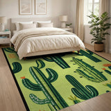 Vibrant Green Cactus Desert Pattern Rug