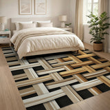 Beige and Neutral Beige Woven Basket Weave Area Rug