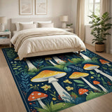 Floral Vintage Whimsical Mushroom Meadow Area Rug