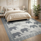 Playful Grey Elephant Kids Area Rug