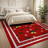 Red Festive Red Holly Snowflake Area Rug